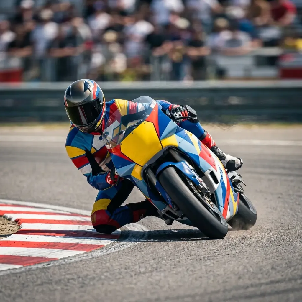 A dynamic, high-energy shot capturing the chaos of the two-stroke 500cc era in the late 1980s. A tight pack of three bri