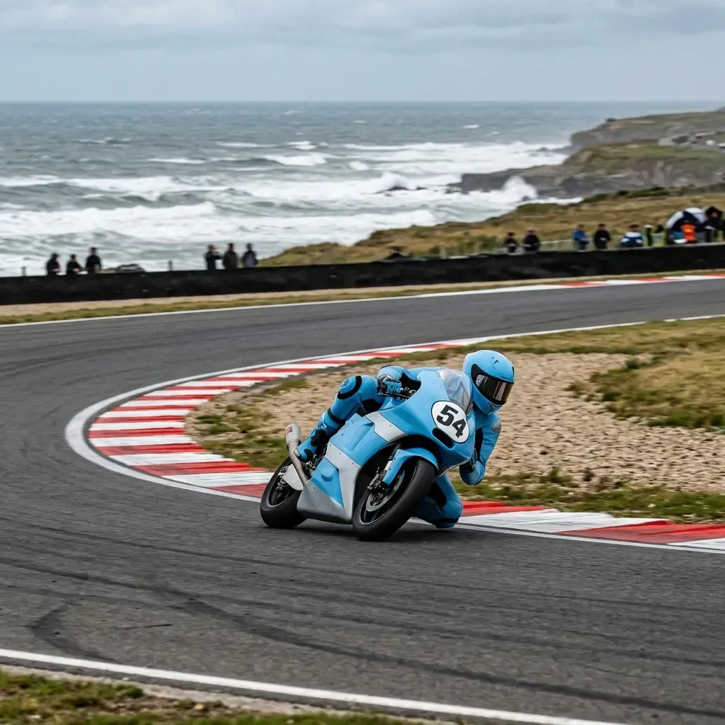 Illustration for our Australian GP preview story: a motorcycle cornering along a coastal circuit