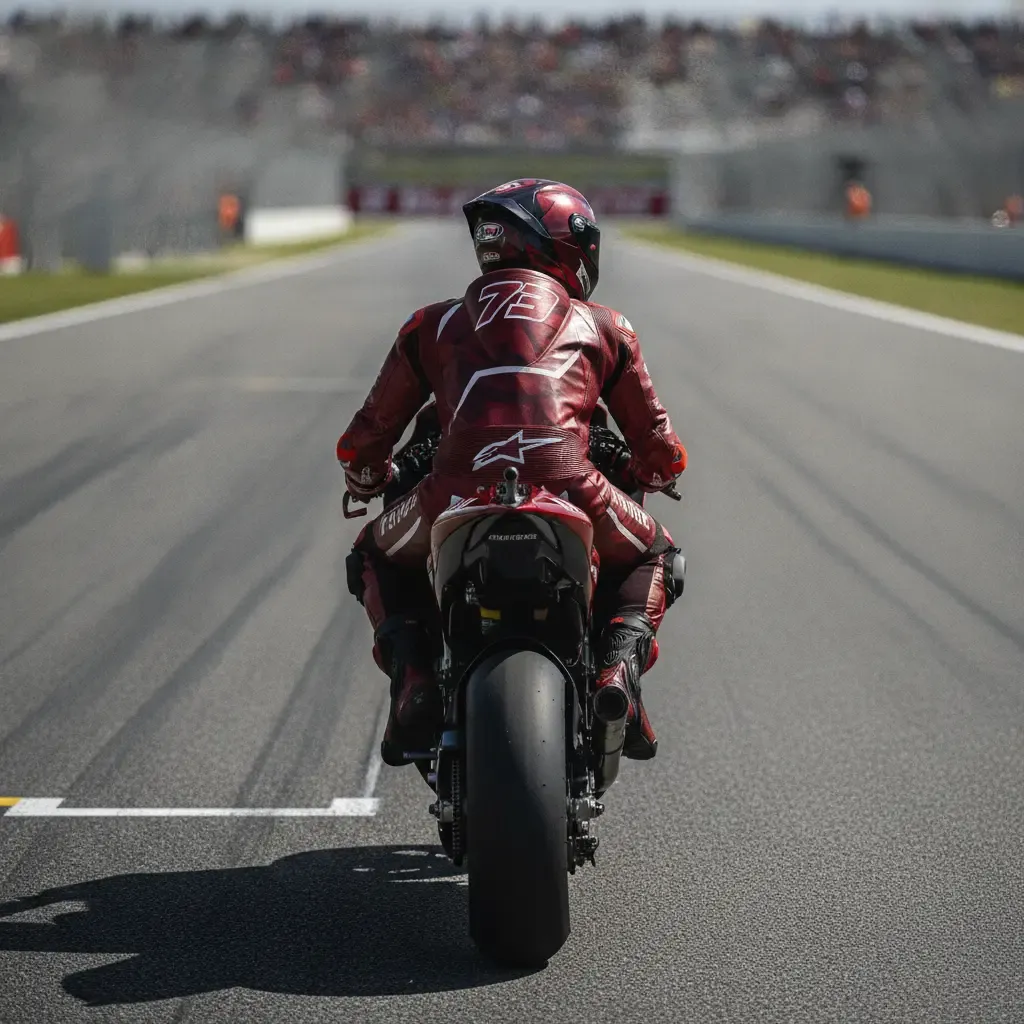 Illustration for our a rider penalty story: a MotoGP rider on the starting grid, waiting for the race to begin.
