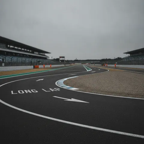 Illustration for our a rider penalty story: the empty long-lap penalty lane at a MotoGP circuit.