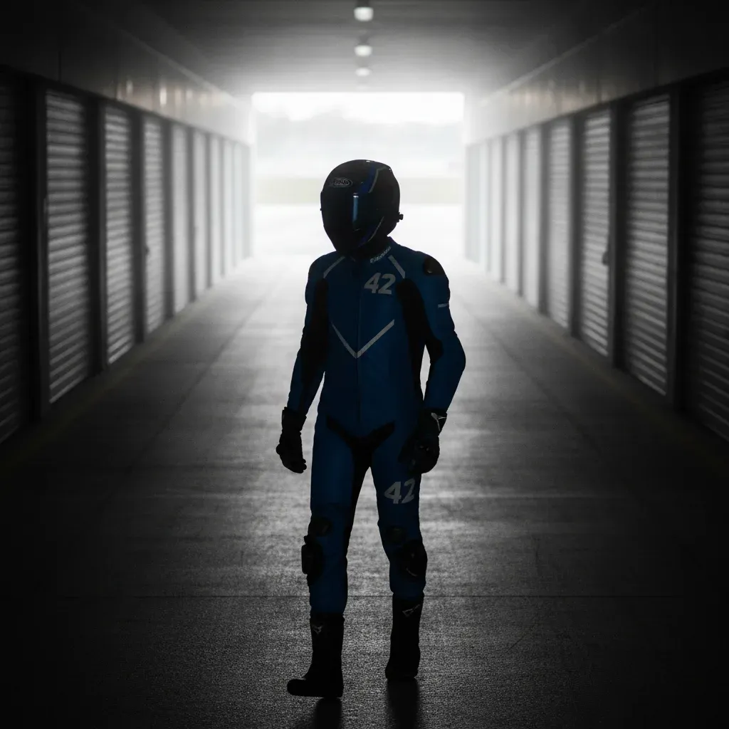 A rider walks away down the pit lane, representing their departure from the sport.
