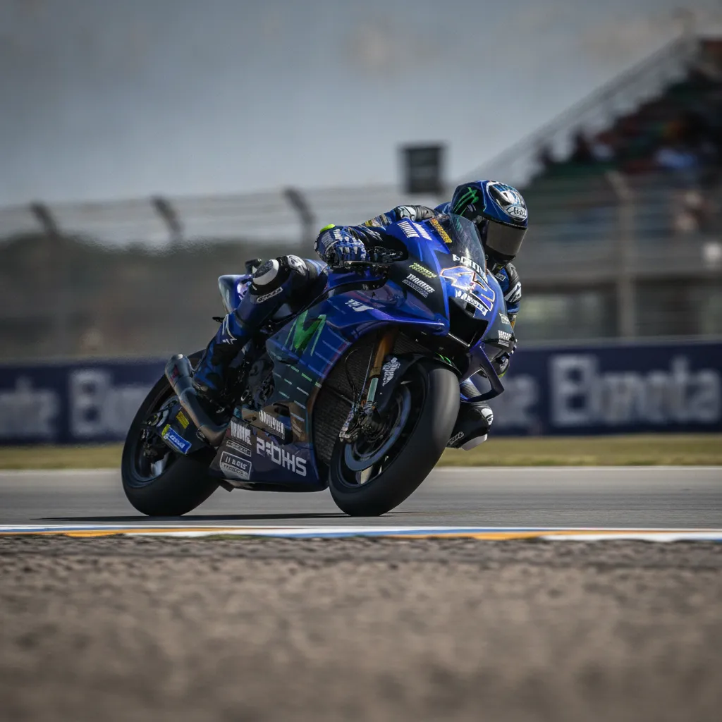 Alex Rins riding his Monster Energy Yamaha MotoGP bike on track during the San Marino Grand Prix.