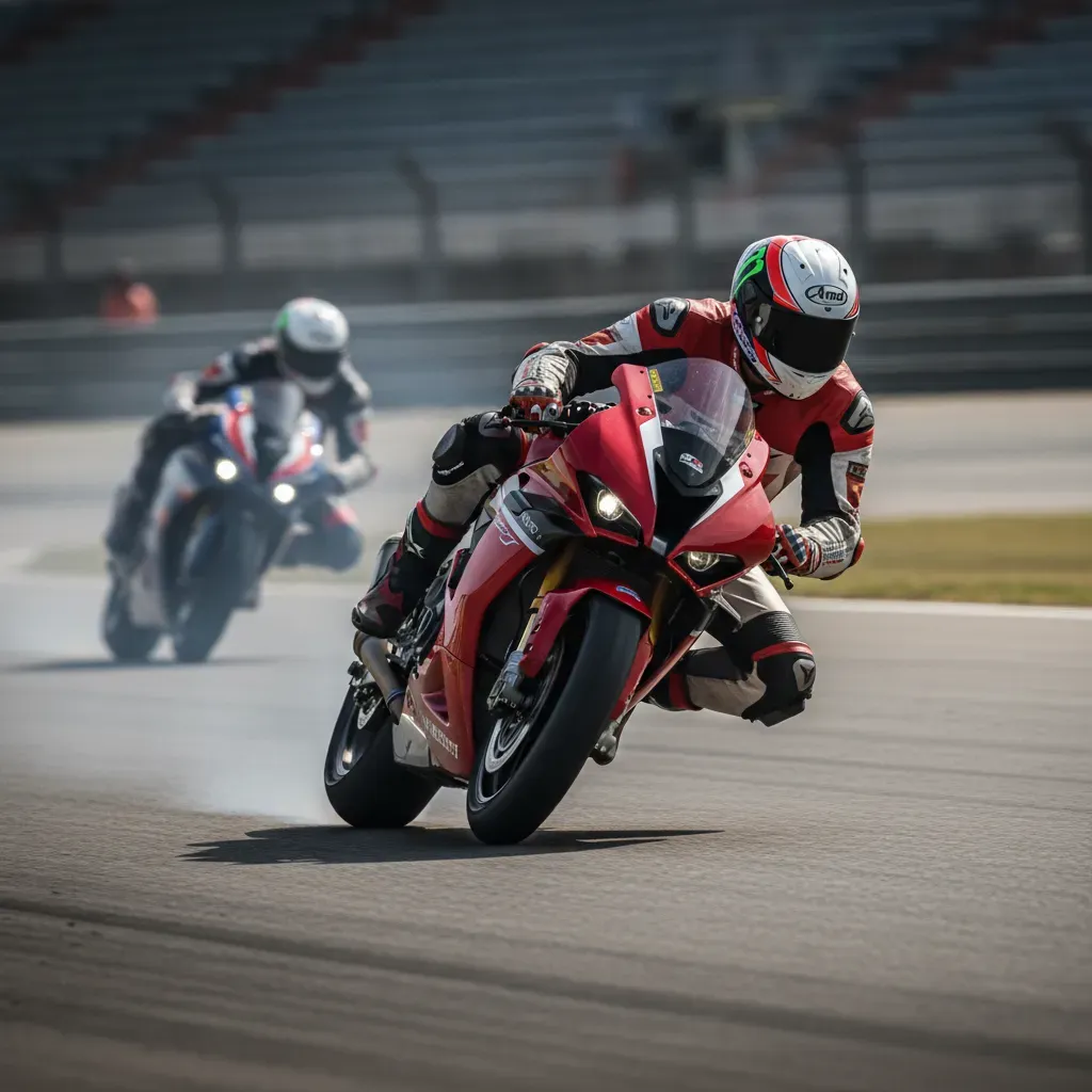 A telephoto shot capturing the immense braking at the end of Aragon's back straight into Turn 16. A generic red and whit