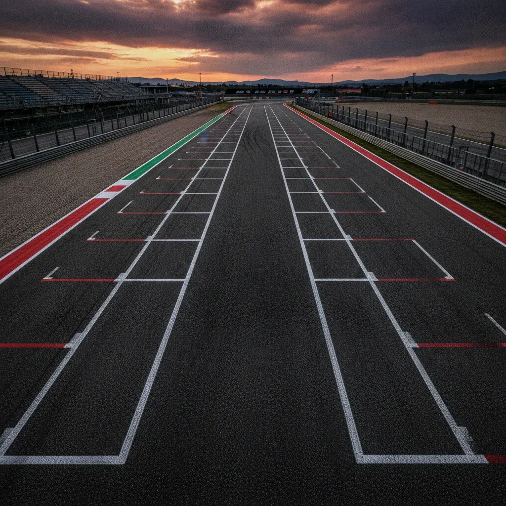 The empty starting grid at the Misano circuit awaits the start of the MotoGP qualifying session.