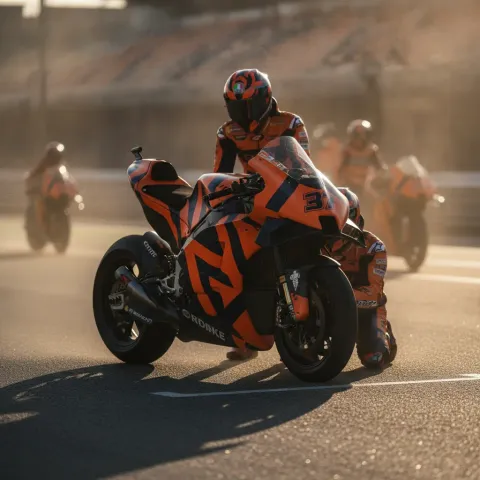 A red Ducati helmet and a black Aprilia helmet positioned back-to-back, representing the major rider swap.