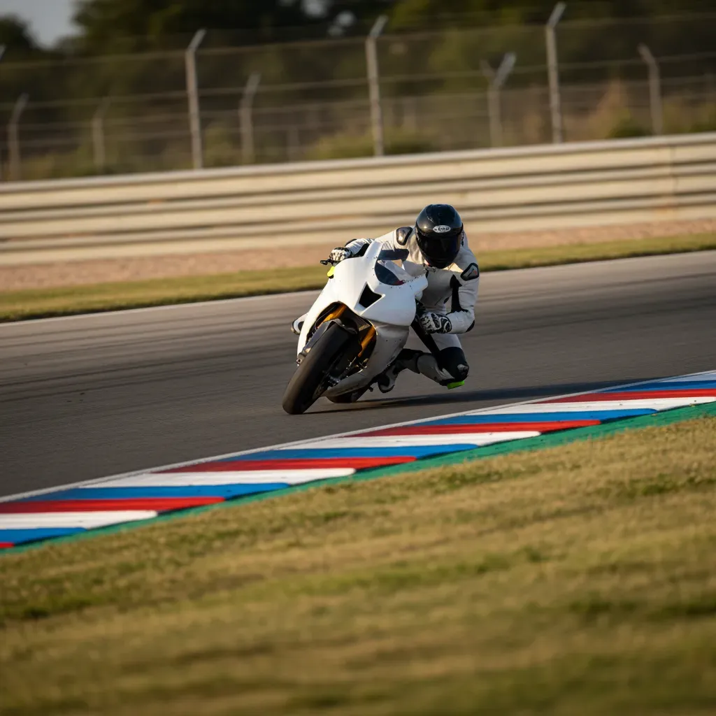 A tight, telephoto action shot capturing a single rider's incredible skill through COTA's fast, flowing esses section. T