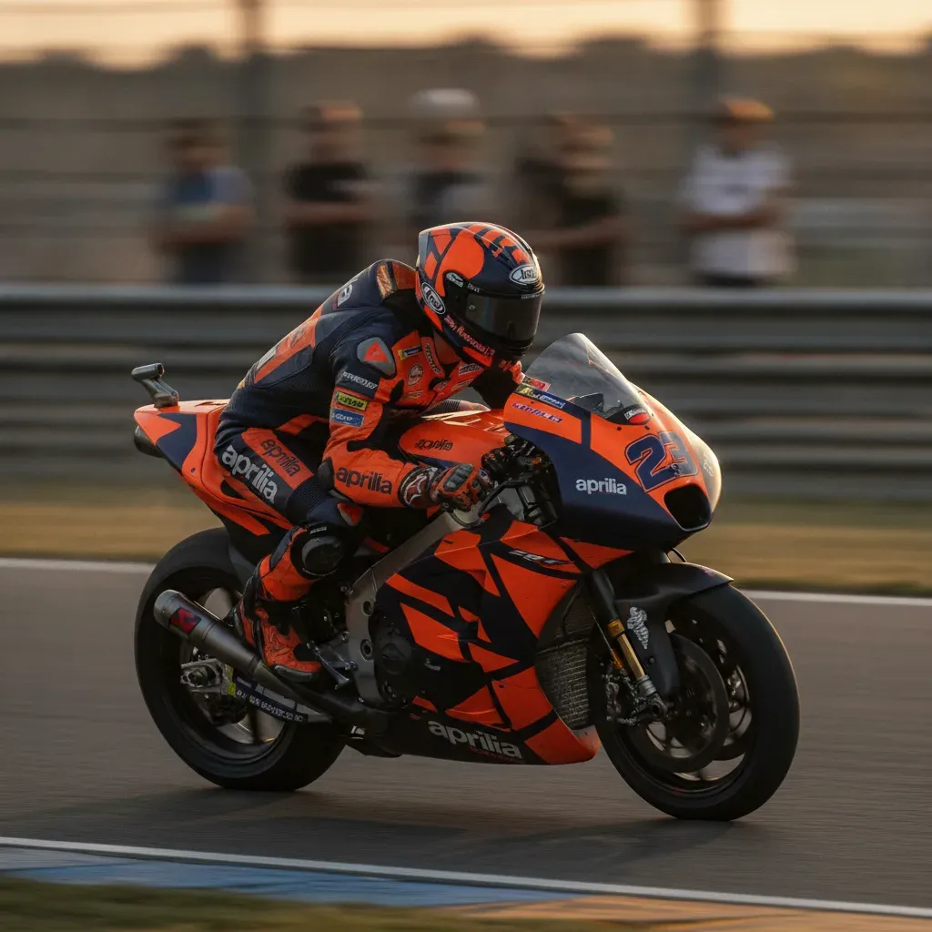 Italian rider Enea Bastianini, known as 'The Beast', leans his MotoGP bike low into a corner during a race.