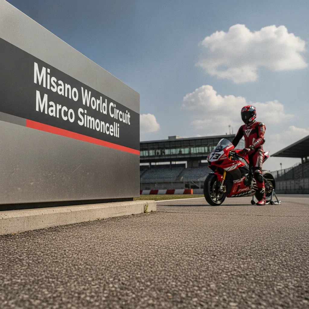 The official entrance sign for the Misano World Circuit Marco Simoncelli, home of the San Marino Grand Prix.
