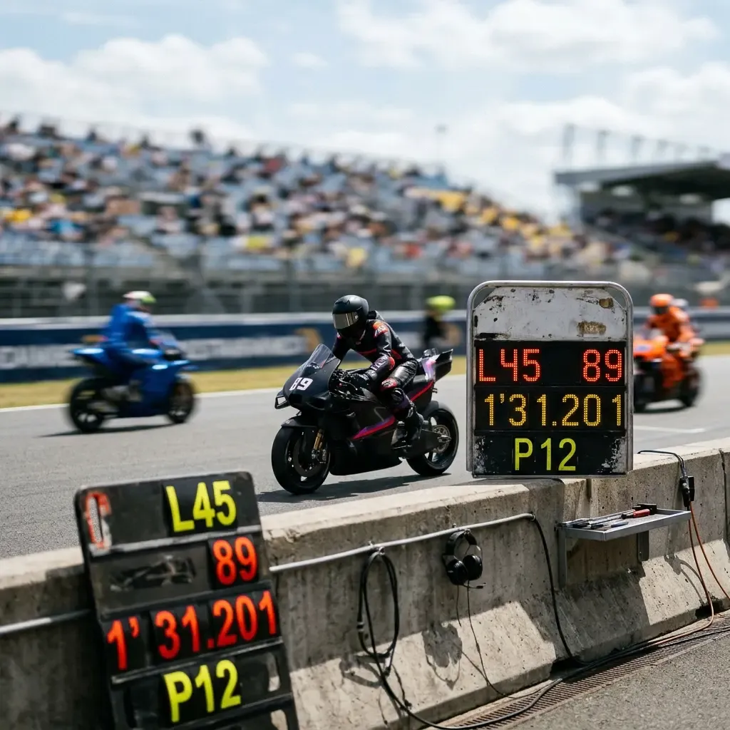 Illustration for our Australian GP news story: the pit wall and track straight at a racing circuit.