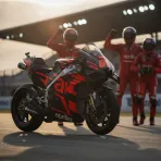 An Aprilia race bike in the pit lane after Jorge Martin secured pole position at the Austrian Grand Prix.
