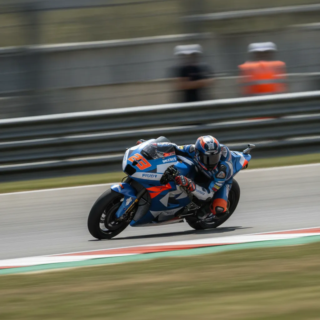 A modern MotoGP rider navigates a corner at high speed during the San Marino Grand Prix.
