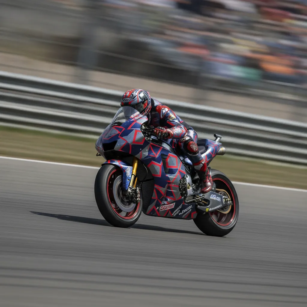 Luca Marini leans his Honda HRC Castrol race bike through a corner at speed during a Grand Prix.