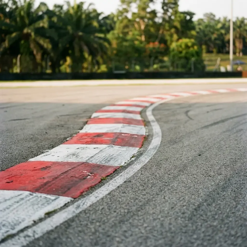 Illustration for our Mandalika track record story: kerbs on a tropical circuit corner