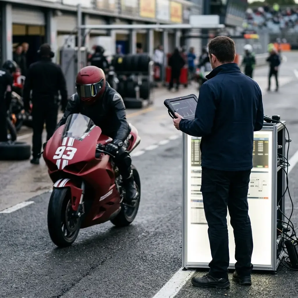 Illustration for our Ducati team strategy story: a team manager watching the pit lane