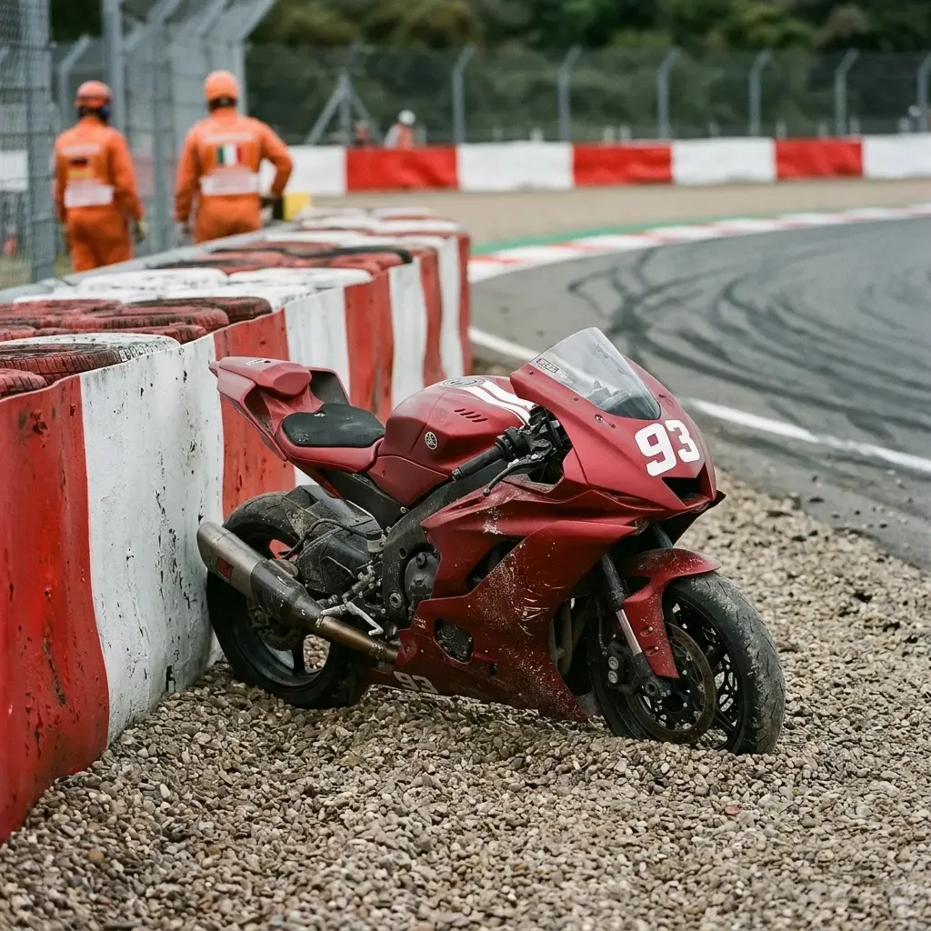 Illustration for our Australian Grand Prix Sprint story: a racing bike resting in the gravel run-off area.