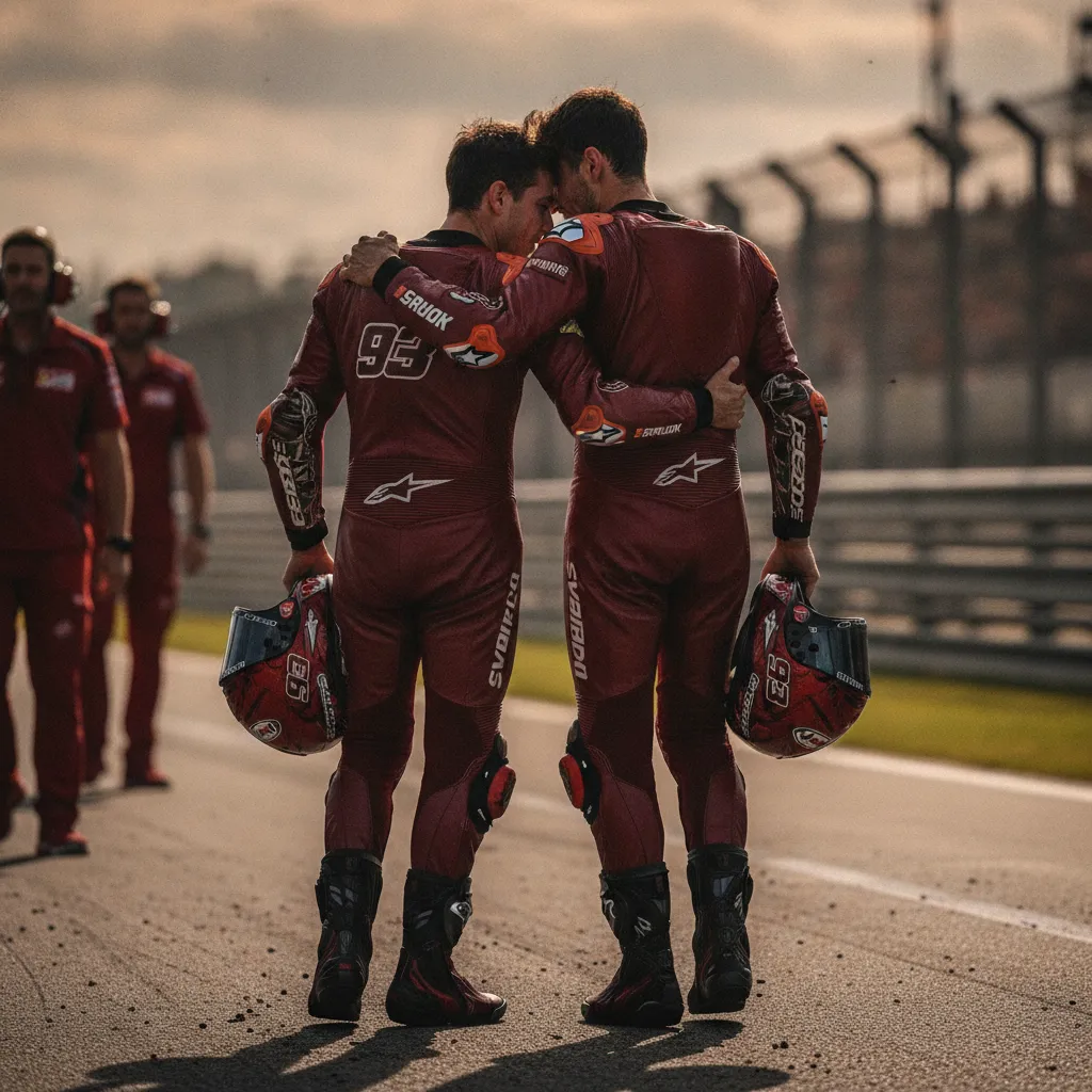 Brothers Marc and Alex Marquez celebrating their one-two finish at the San Marino Grand Prix.