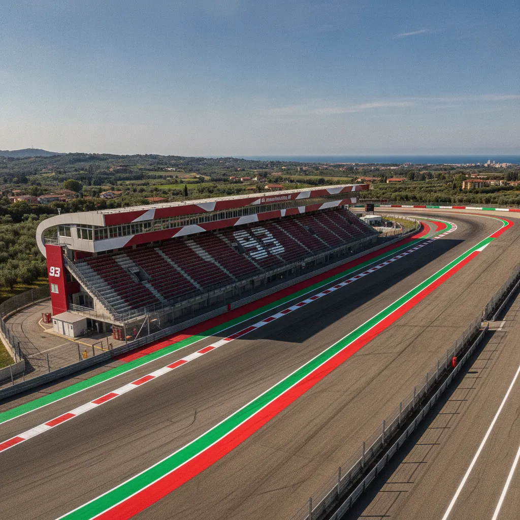 A view of the colourful and distinctive Misano World Circuit, home of the San Marino Grand Prix.