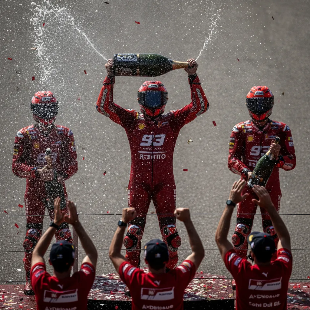 The winner celebrates on the podium after the San Marino Sprint.