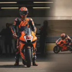 Maverick Viñales's Red Bull KTM Tech3 bike waiting in the pit garage ahead of his return to racing.