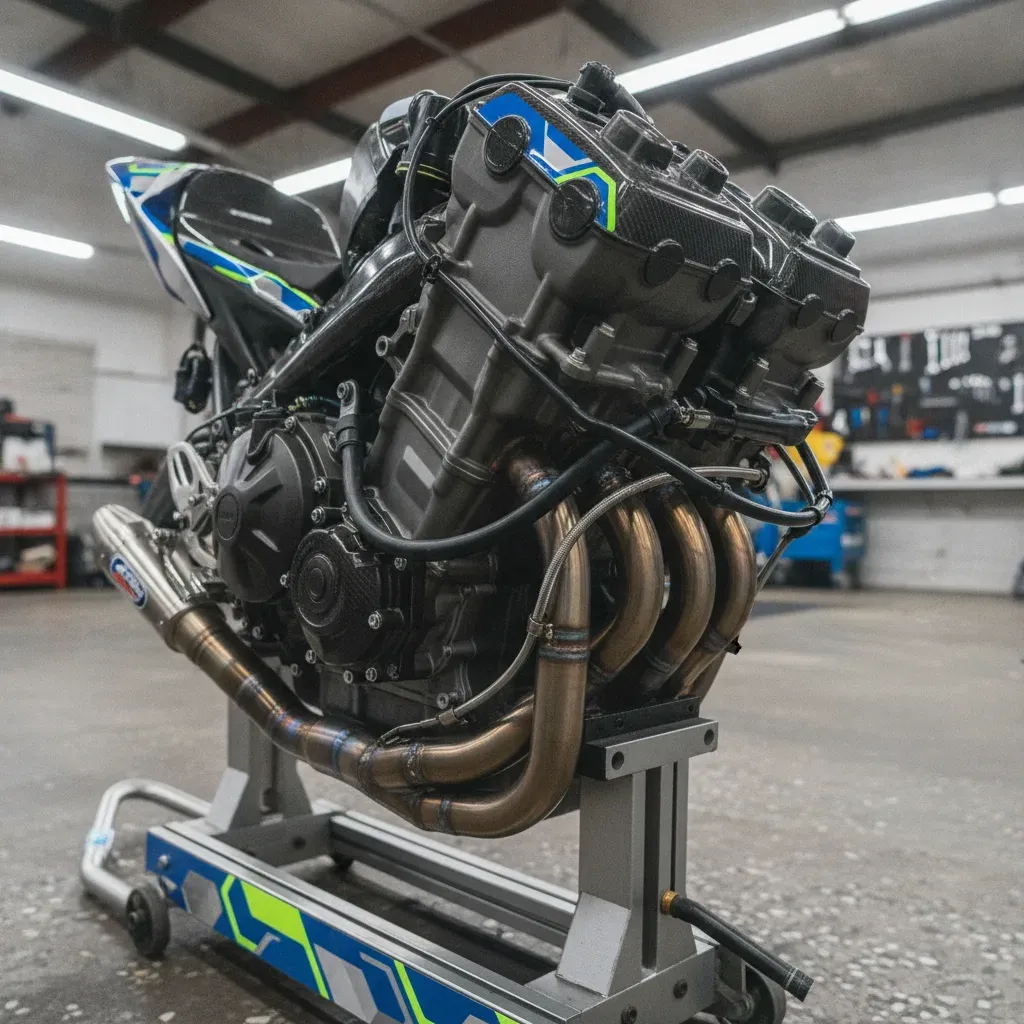 A close-up of a complex MotoGP prototype engine, representing the advanced technology and upcoming rule changes.
