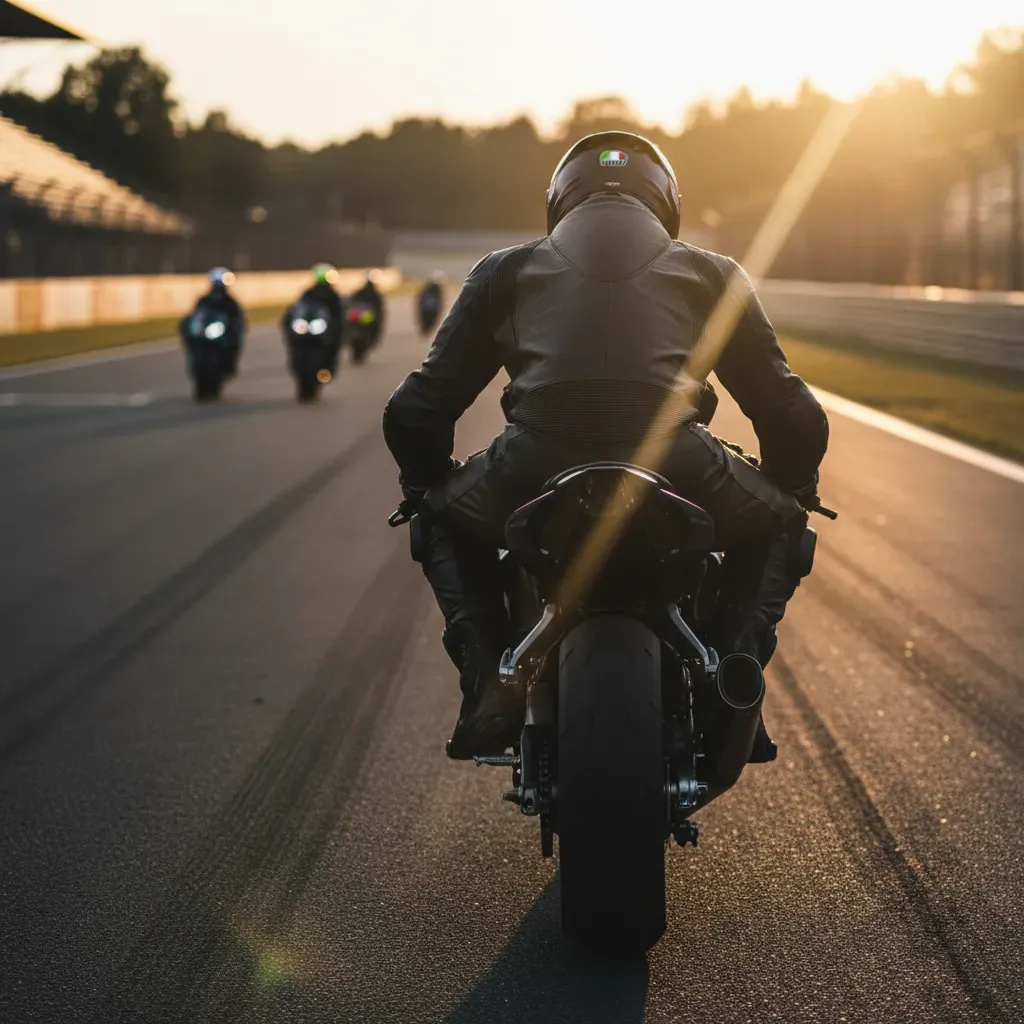 A tight, emotional shot from behind a rider who has just completed the penalty and is rejoining the main track. Their he