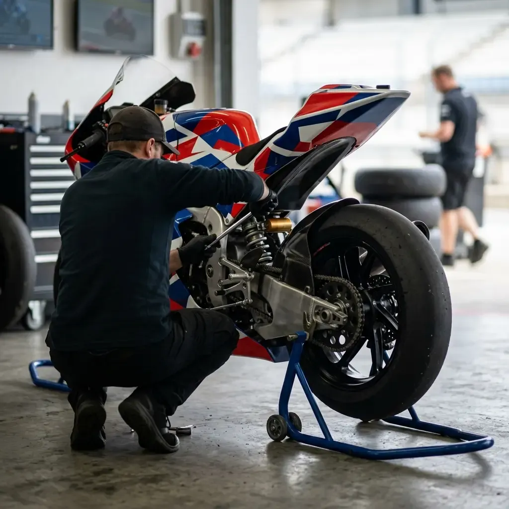 A close-up, shallow depth-of-field shot focusing on the gloved hands and helmet of a Moto2 rider mid-corner. The rider's