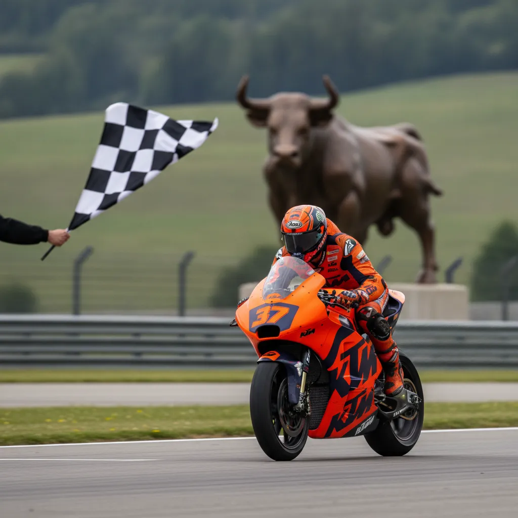 Pedro Acosta crosses the finish line on his KTM to win his first ever MotoGP race at the Red Bull Ring.