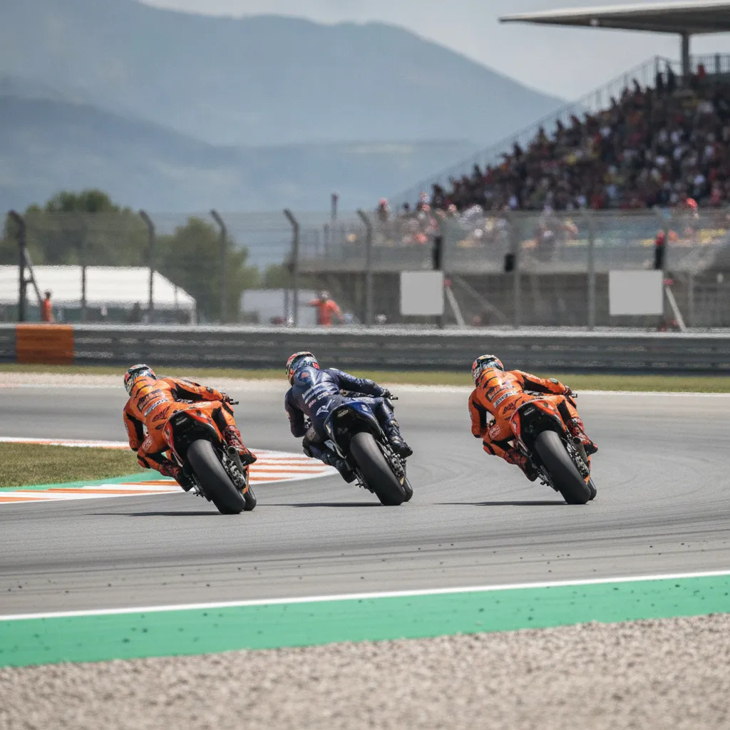 Several MotoGP bikes stream through the tight chicane at the Austrian Grand Prix circuit.