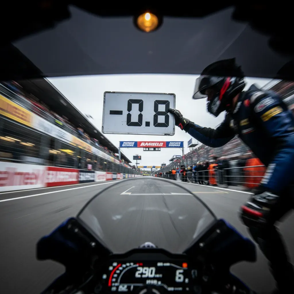 A dynamic, rider's point-of-view (POV) shot from behind a helmet visor. The world is a blur of speed, but directly ahead