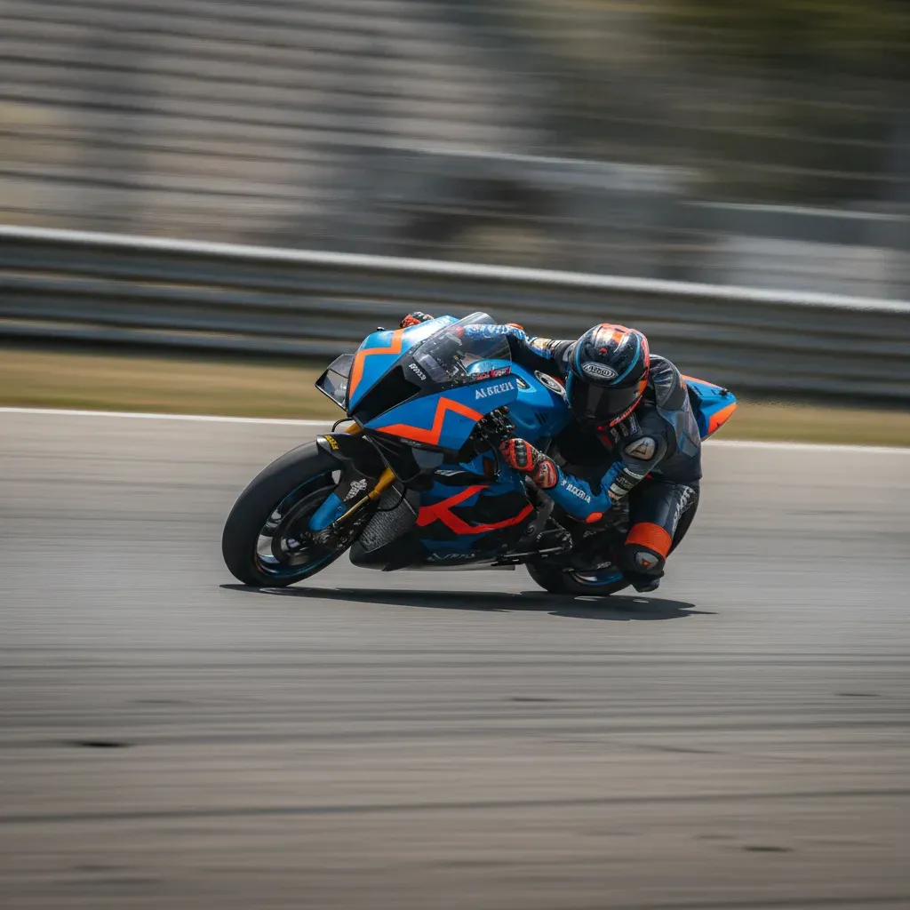 A MotoGP rider leaning at a sharp angle through a corner during a race, demonstrating the challenge of maintaining pace.